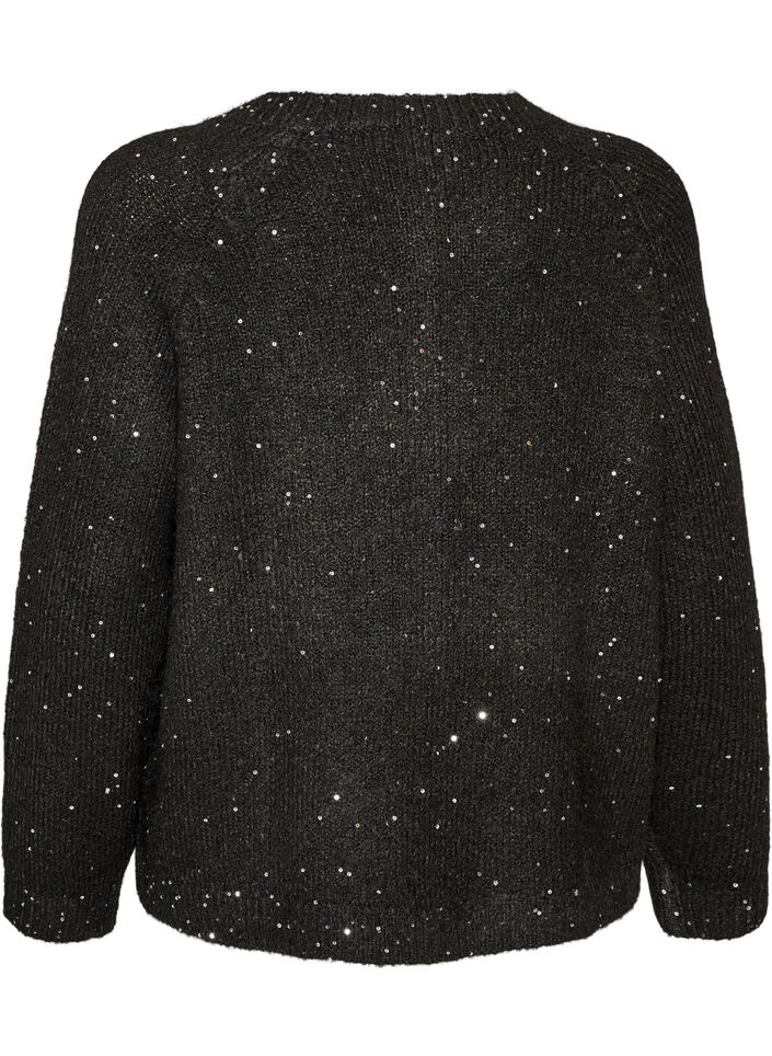 Cardigan met pailletten en knopen, Zwart, Packshot image number 1