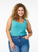 Effen gekleurd basic top in katoen, Blauw, Model image number 0