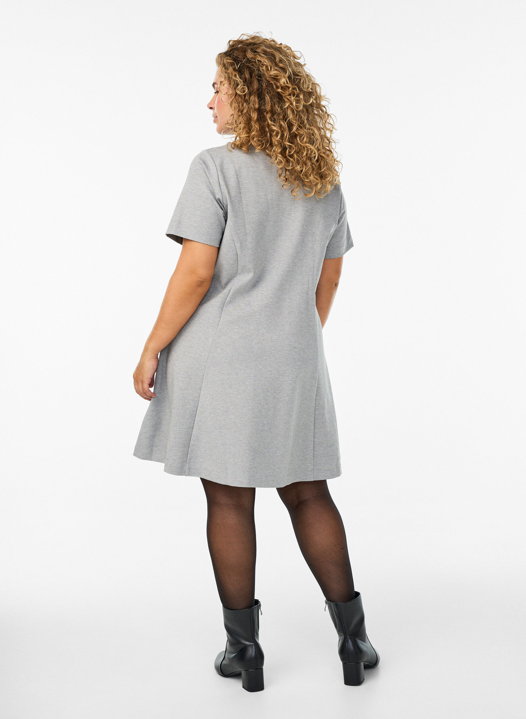 ZizziJersey jurk met korte mouwen en A-lijn., Grijs, Model image number 1