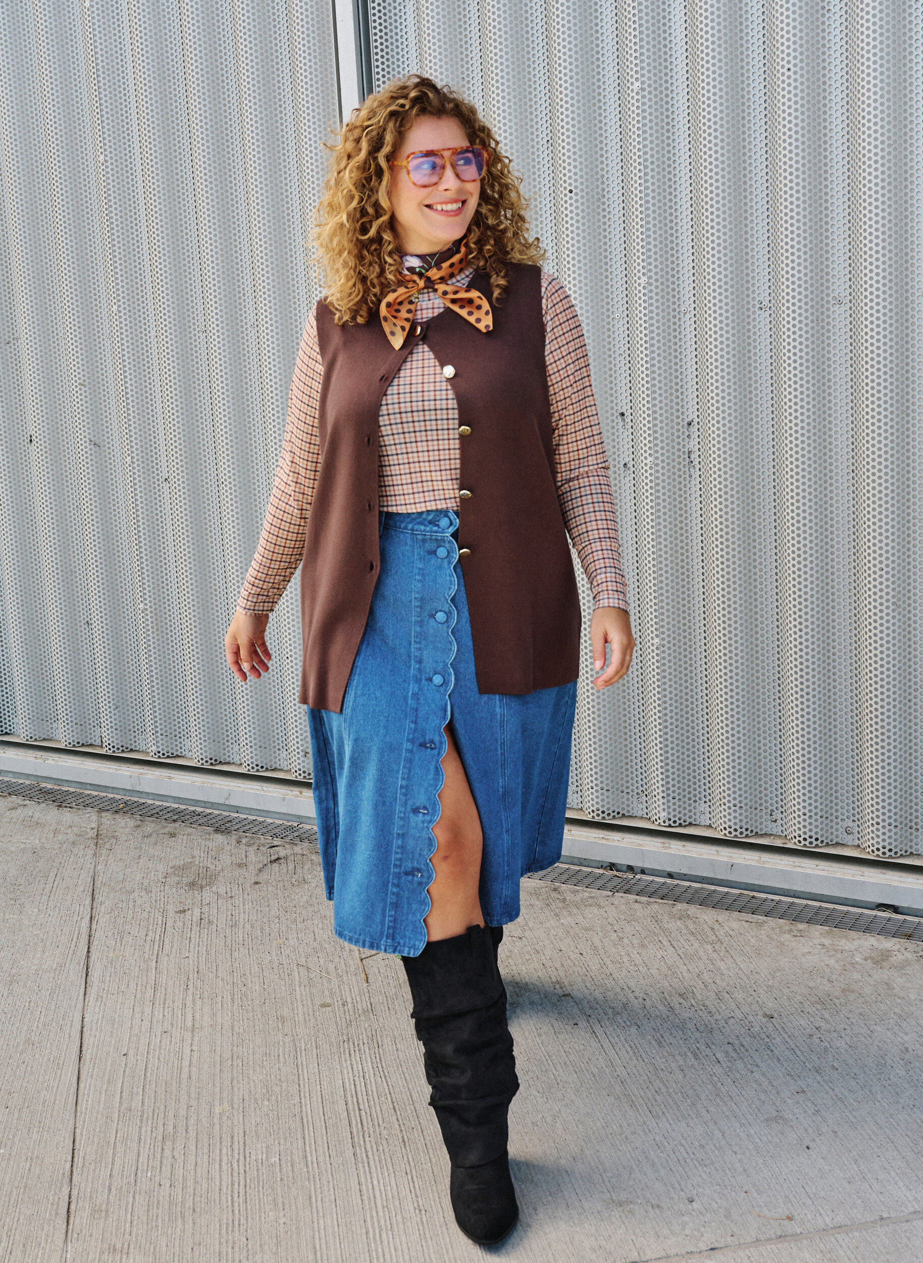 ZizziA-lijn denimrok met golvende knoopsluiting, Blauw, Image image number 0