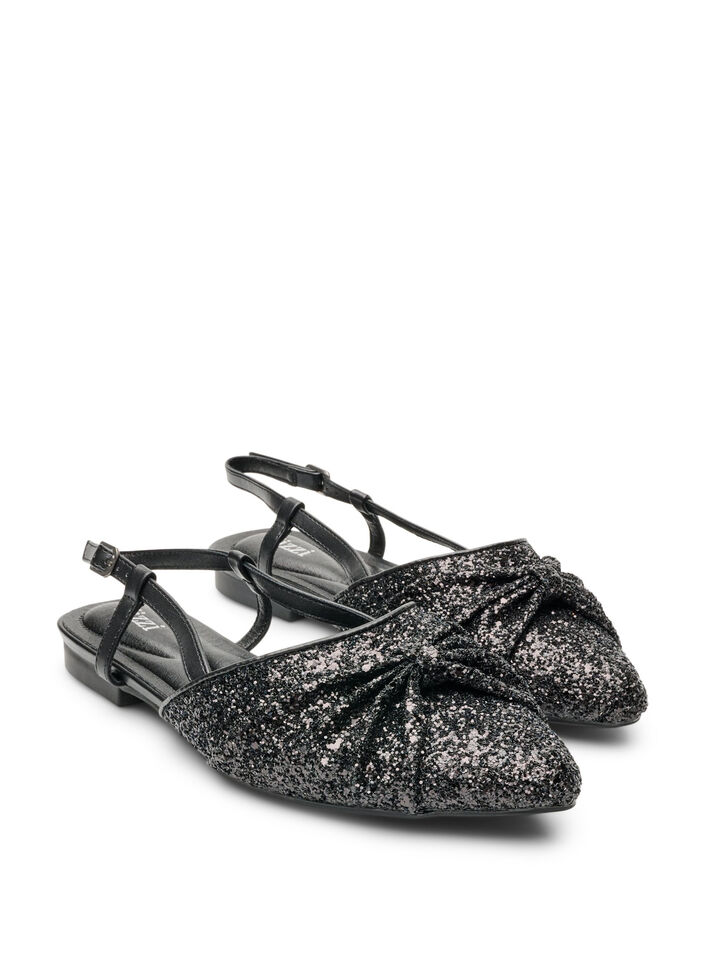 Glitterende slingback met strikdetail, Zwart, Packshot image number 1