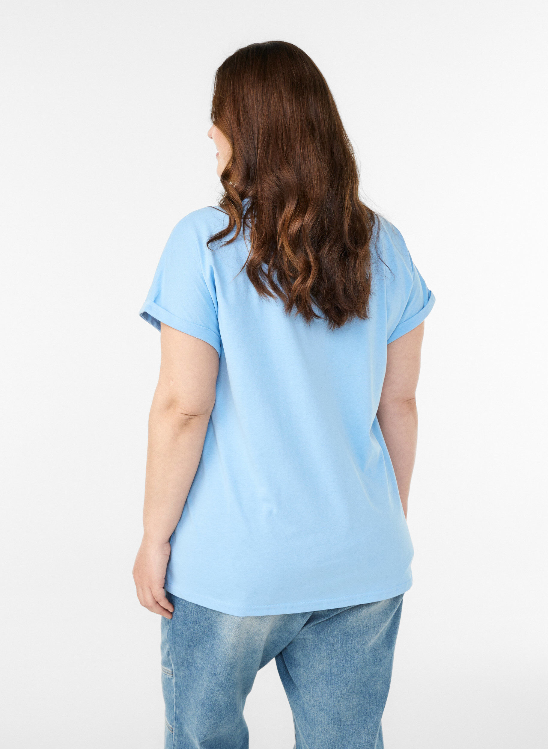 ZizziT-shirt met korte mouwen in een katoenmix, Blauw, Model image number 2