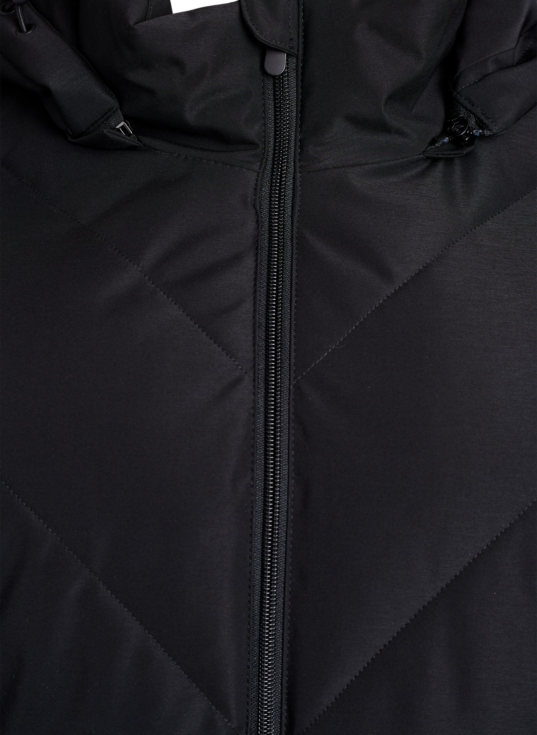 ZizziLange winterjas met haaksluitingen en een nep bontkraag, Zwart, Packshot image number 2
