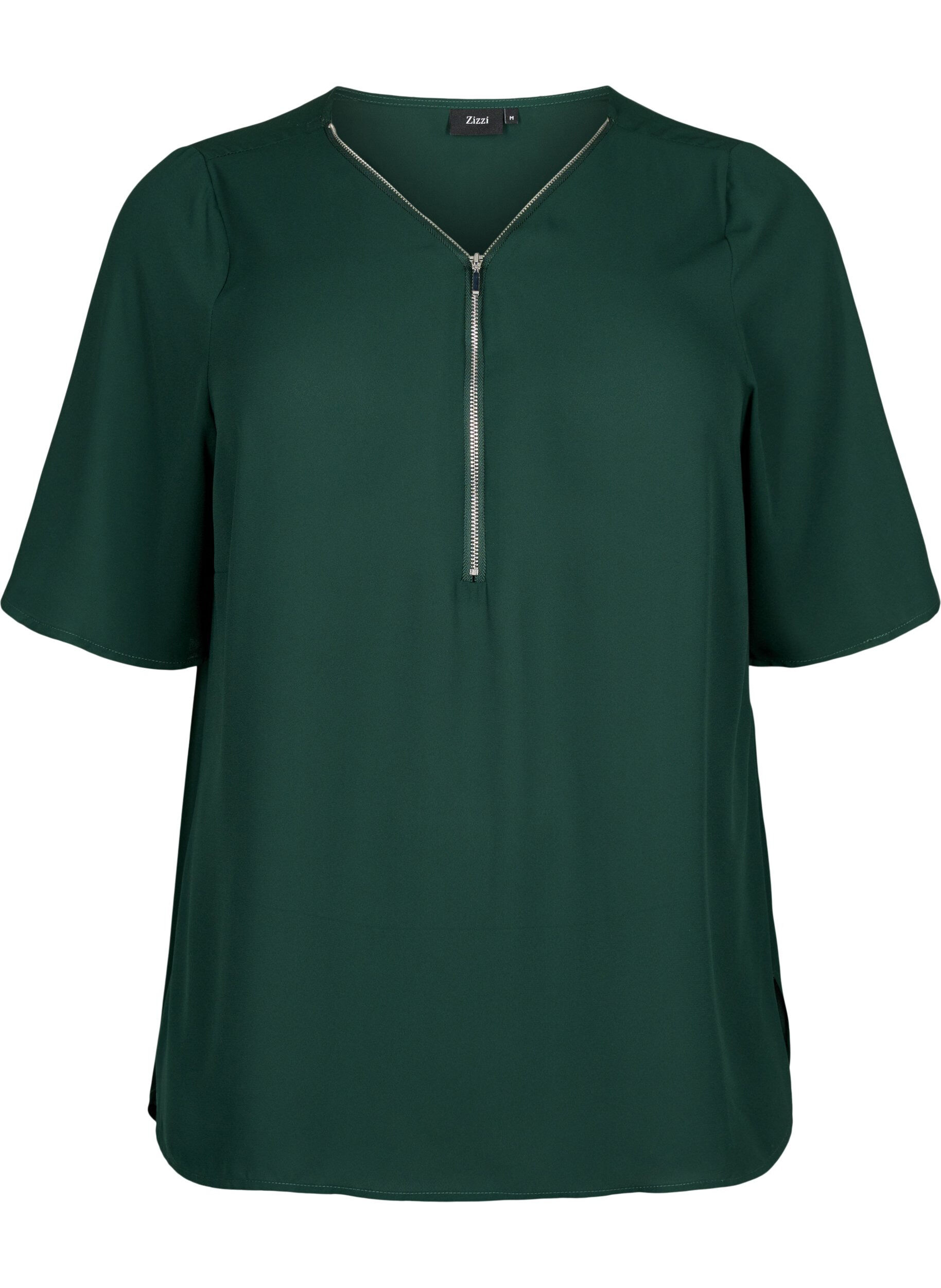 Zizzi V-hals blouse met rits, Scarab, Packshot image number 0