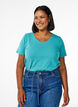 Basic effen katoenen t-shirt, Blauw, Model image number 0