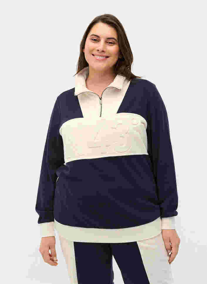 Sweatshirt met colorblock, Night Sky/Off White, Model image number 0