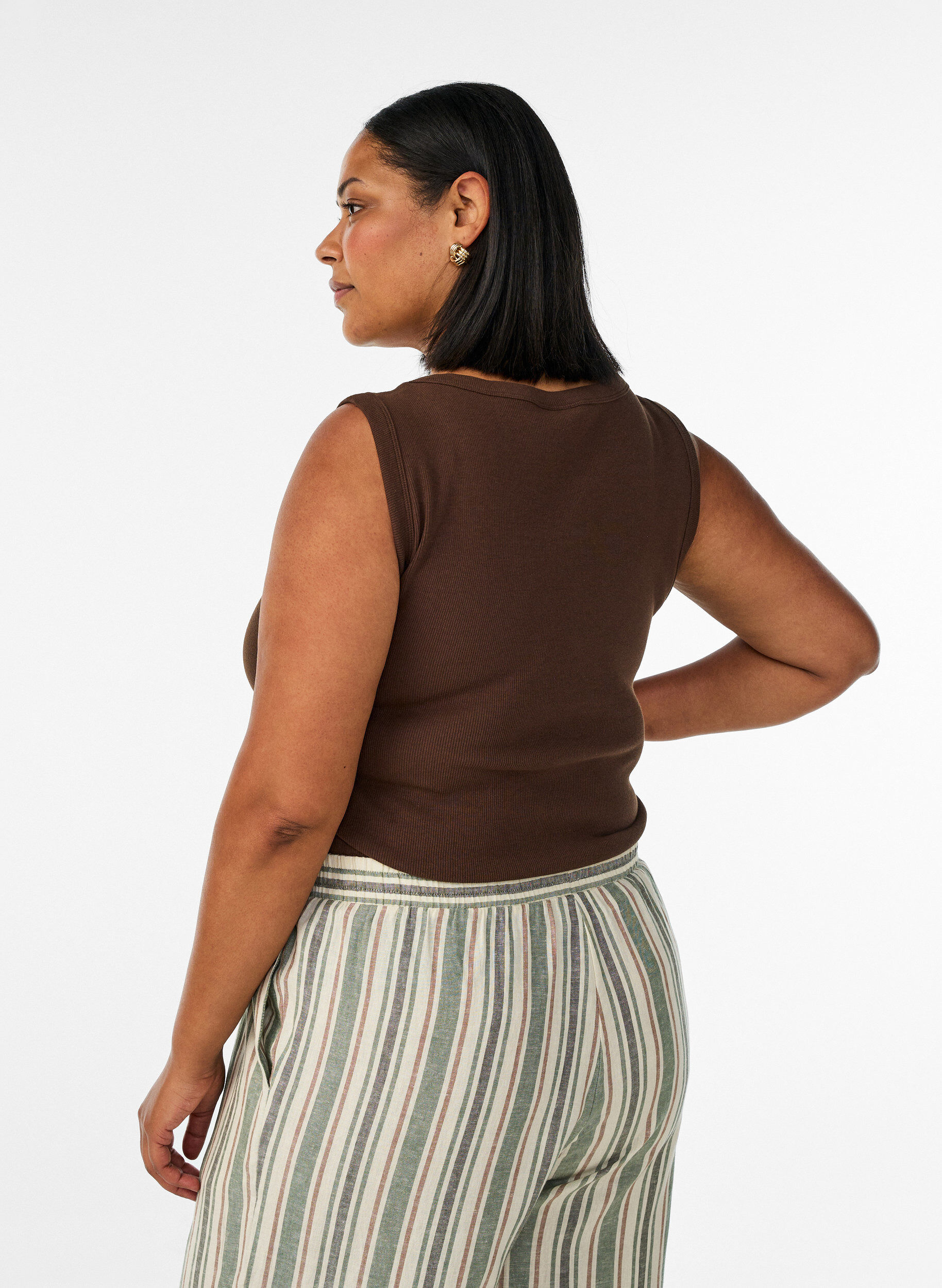 ZizziRib top met vierkante halslijn, Bruin, Model image number 2
