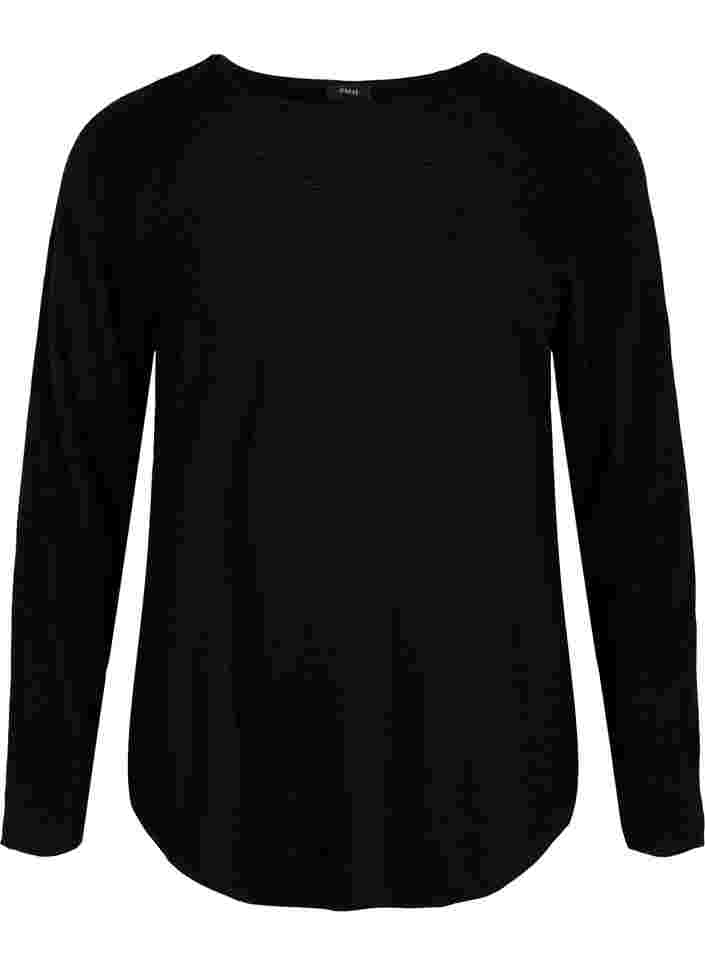 Gebreide blouse met ronde hals, Black, Packshot image number 0