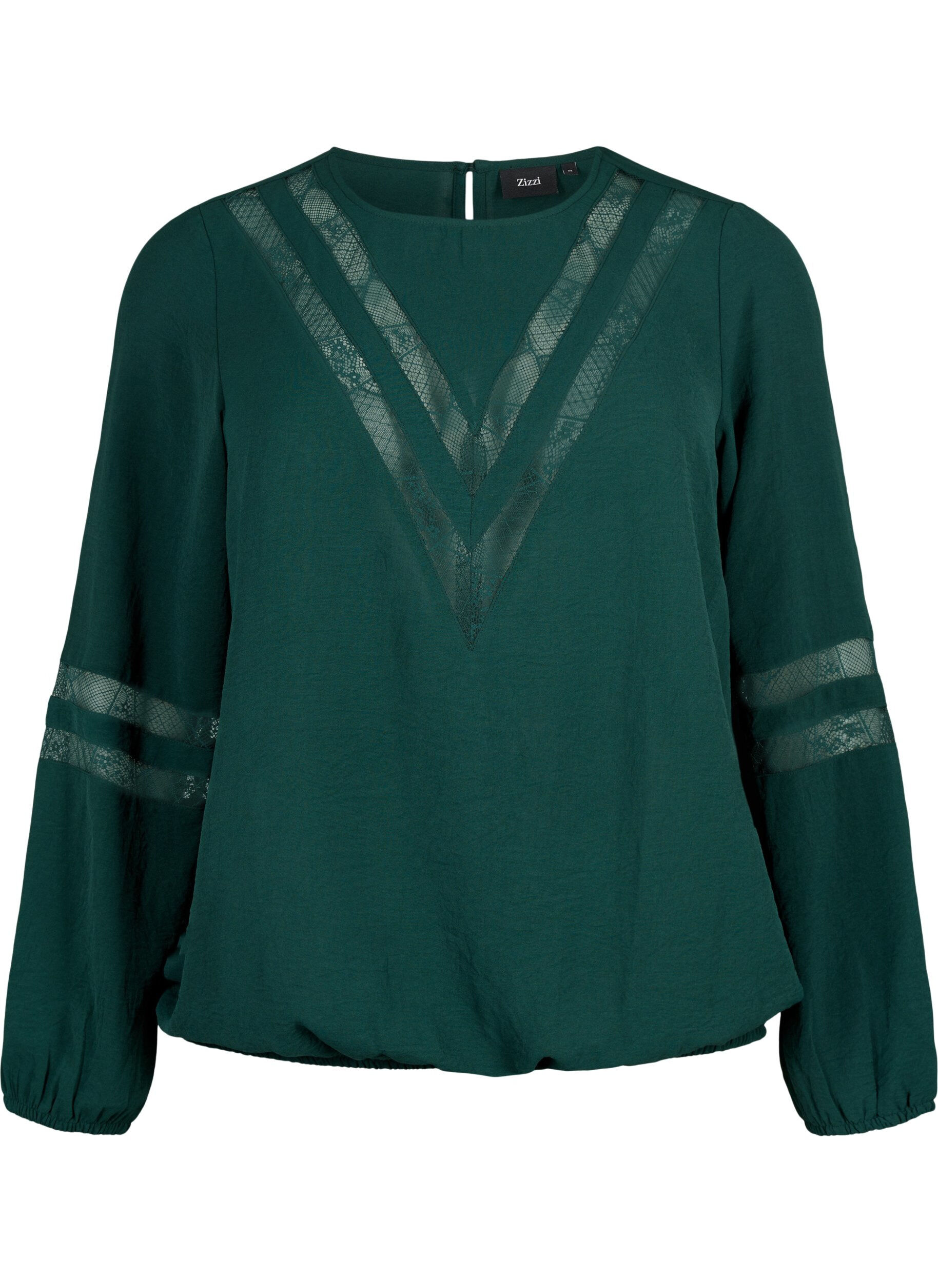 Zizzi Blouse met lange mouwen en kant, Scarab, Packshot image number 0