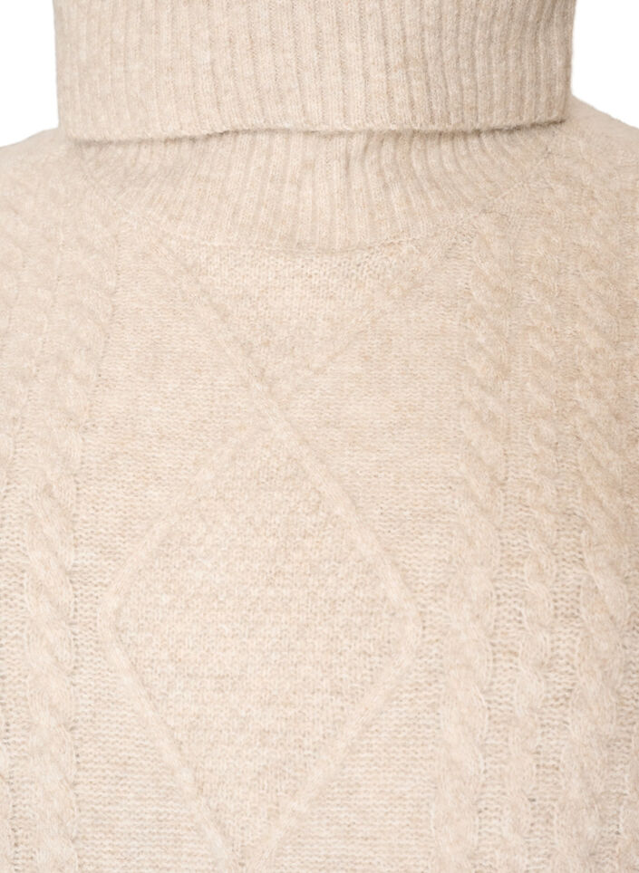 Gebreid vest met col en kabelpatroon, Beige, Packshot image number 2