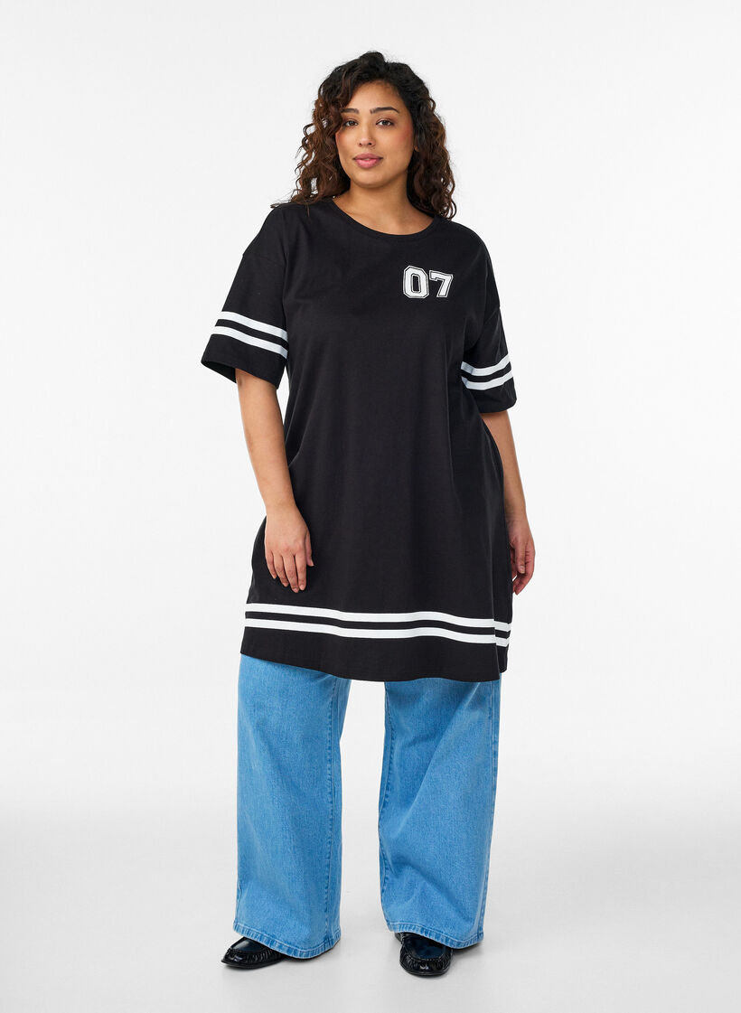 Kort T-shirtjurkje met sportieve details, Zwart, Model image number 1