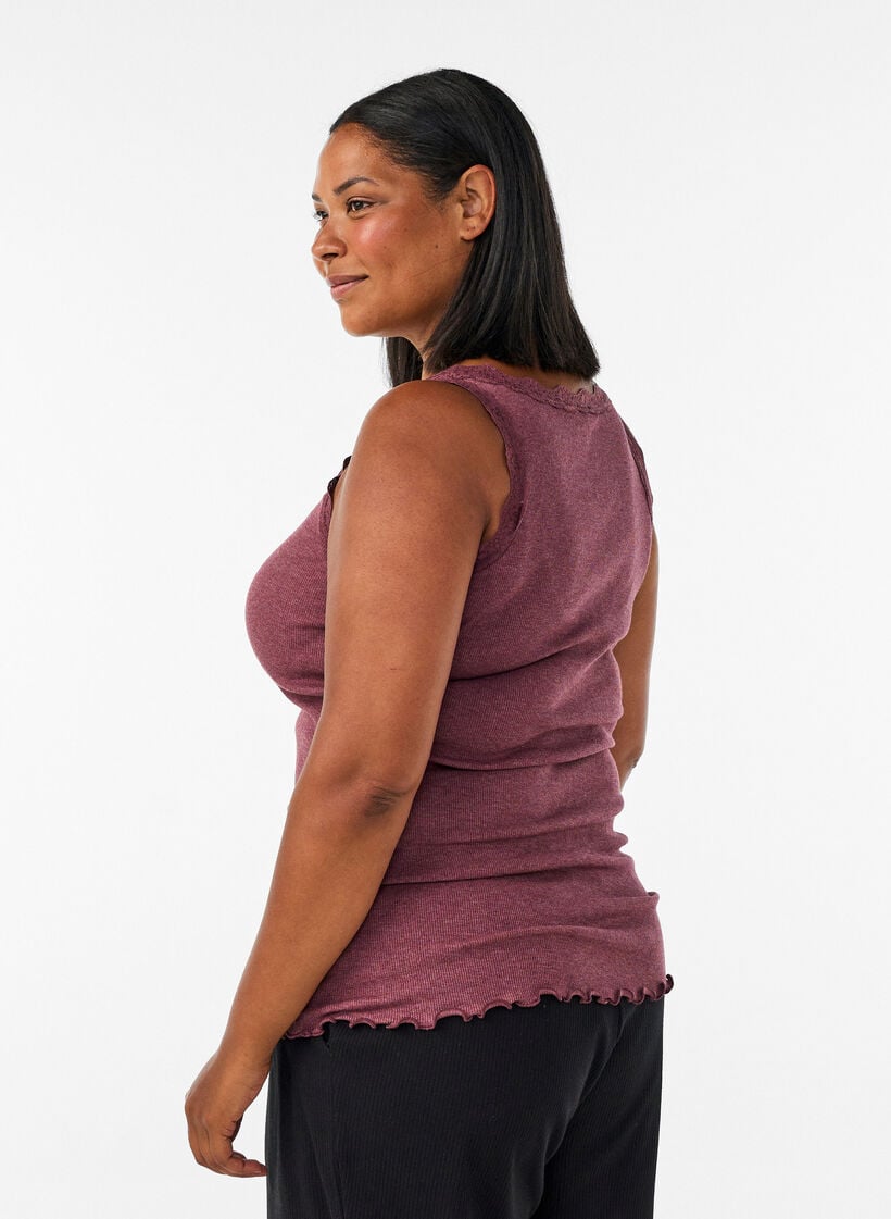 Geribde top met kanten afwerking, Rood, Model image number 2