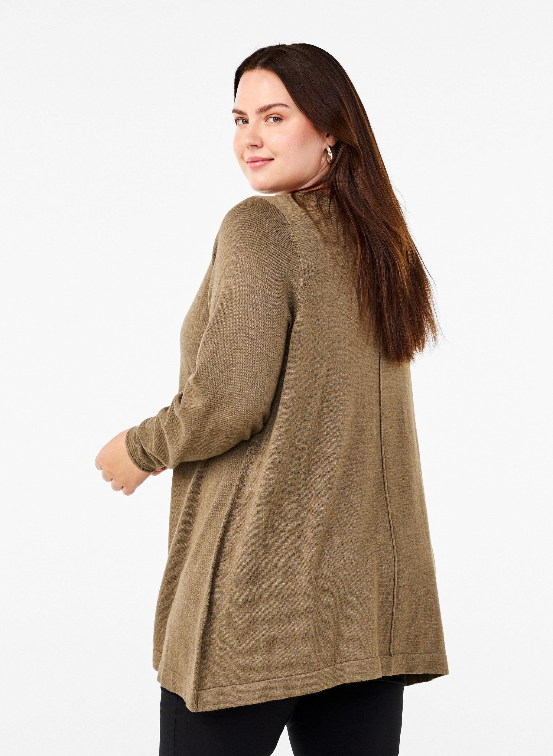 Zizzi Gebreide blouse gemaakt van katoen en viscose., Groen, Model image number 2