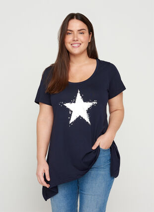 Katoenen t-shirt met korte mouwen en a-lijn, Night Sky STAR, Model image number 0
