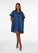 Denimlook jurk met knoopsluiting en ruches mouwtjes, Blauw, Model image number 1