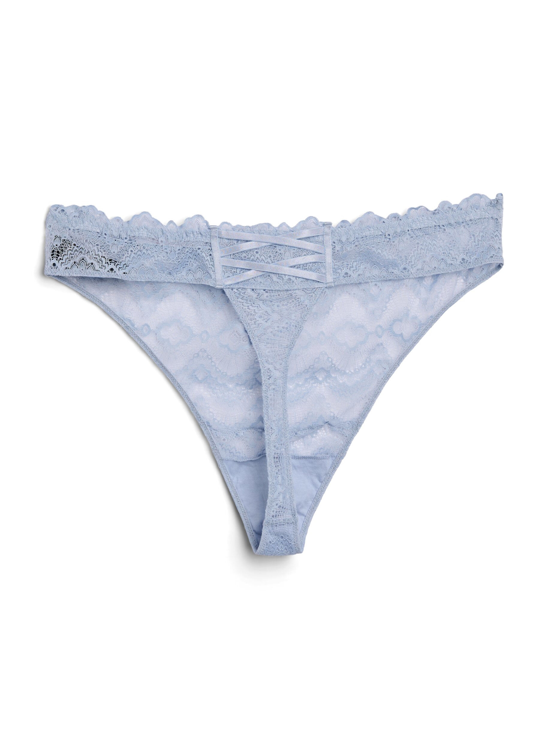 Zizzi Kanten G-string met kruisdetail aan de achterkant, Blauw, Packshot image number 1