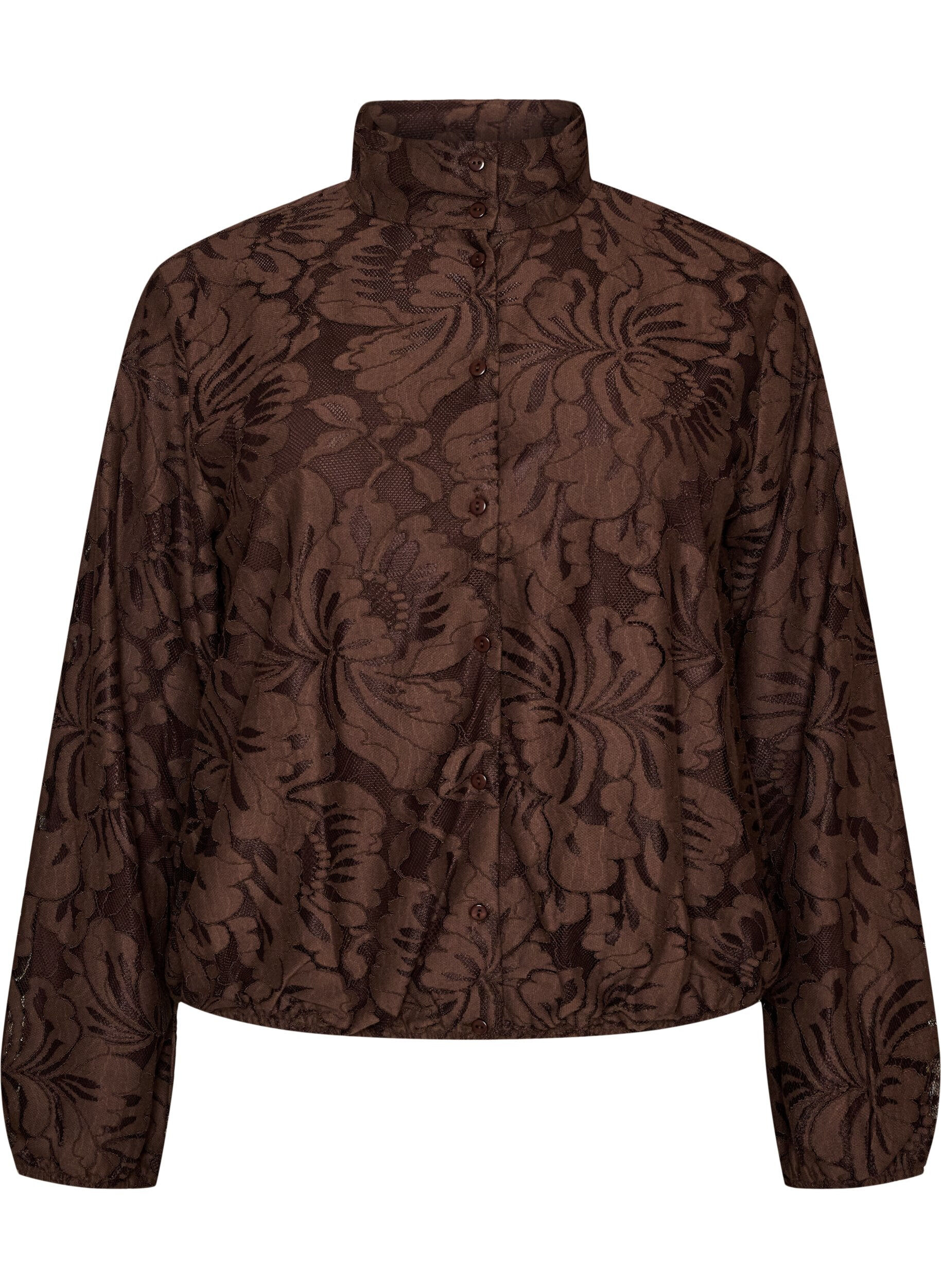 ZizziBomberjack met jacquard bloemenpatroon, Bruin, Packshot image number 0