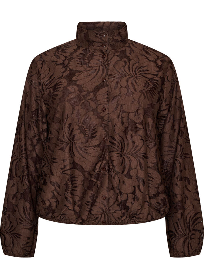 Bomberjack met jacquard bloemenpatroon, Bruin, Packshot image number 0