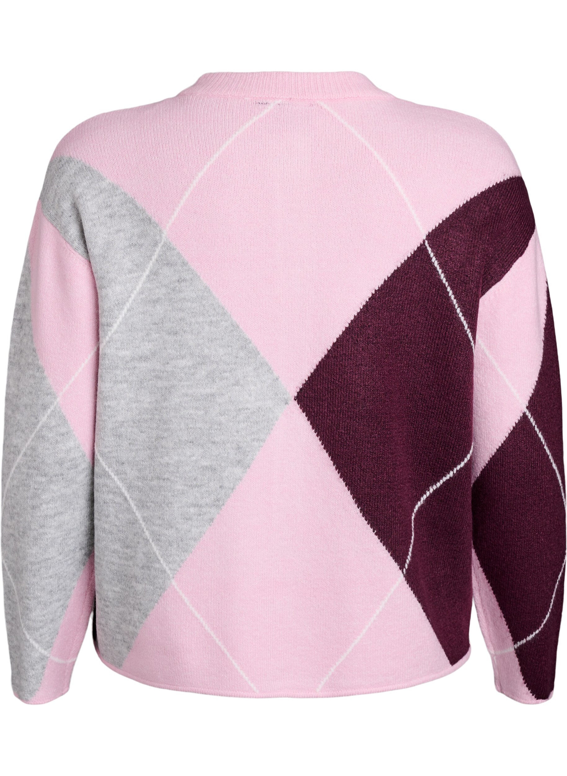 Zizzi Cardigan met argylepatroon en ronde hals, Roze, Packshot image number 1