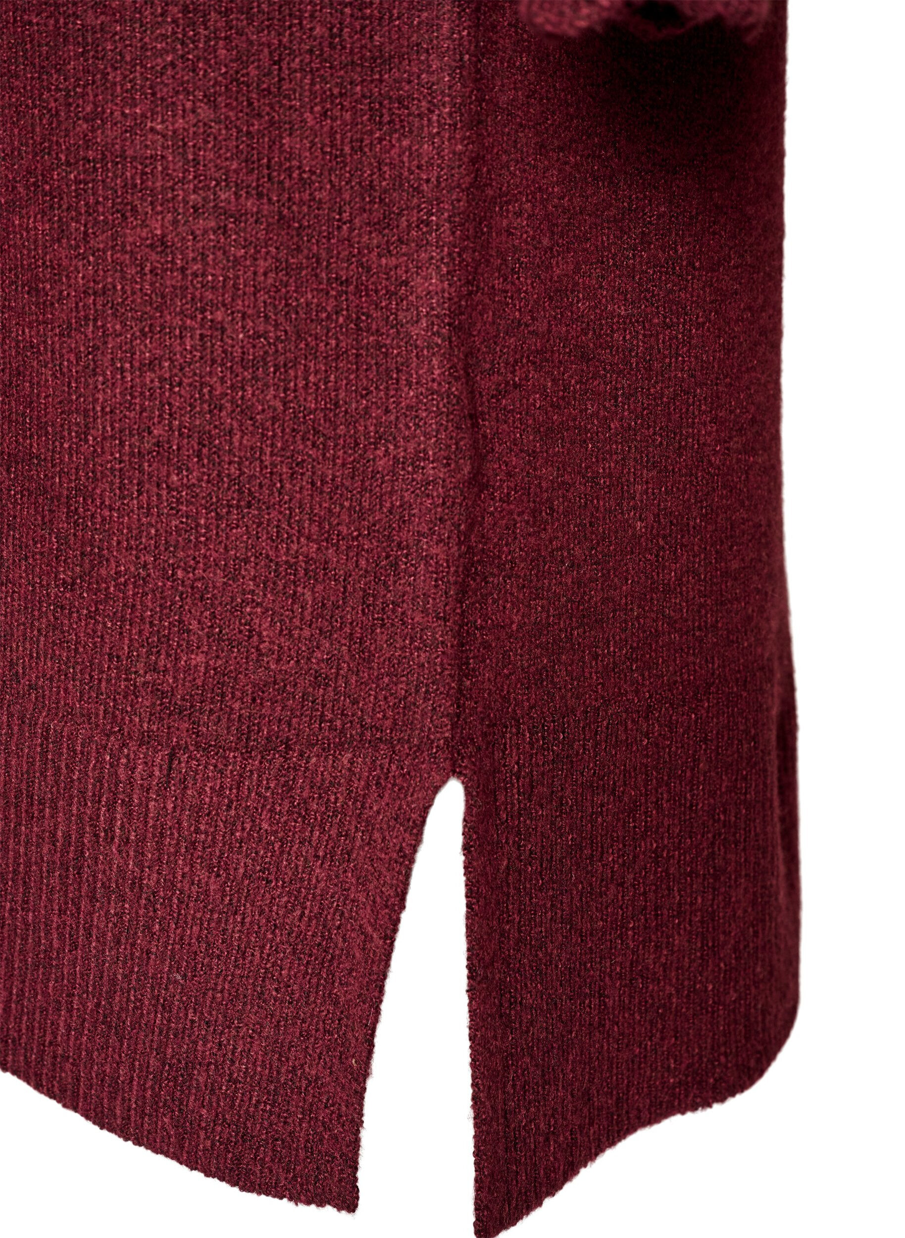 ZizziKorte gebreide jurk met golvende zoom en splitjes, Rood, Packshot image number 3