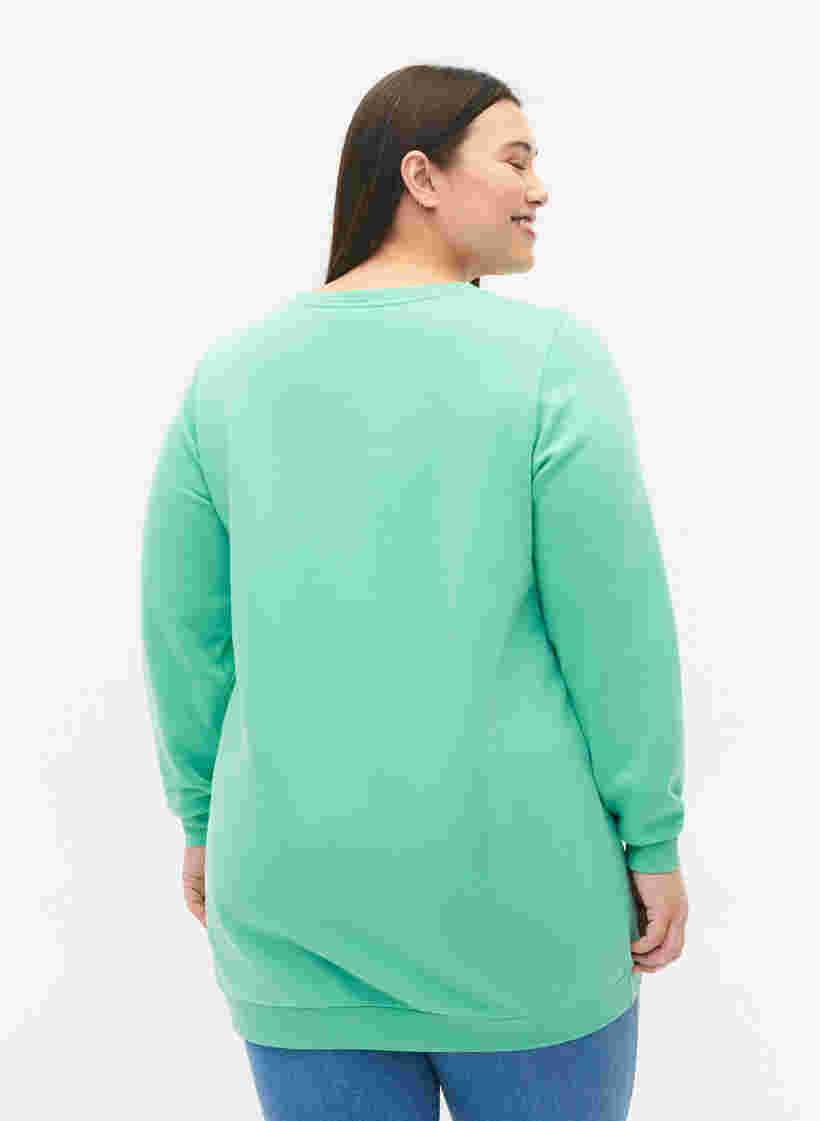 Lang sweatshirt met tekstopdruk, Neptune Green , Model image number 1