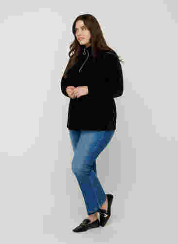 Velours blouse met hoge hals en ritssluiting, Black, Model image number 3