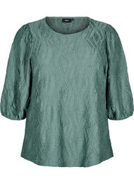 Blouse met textuur en 3/4 mouwen, Groen