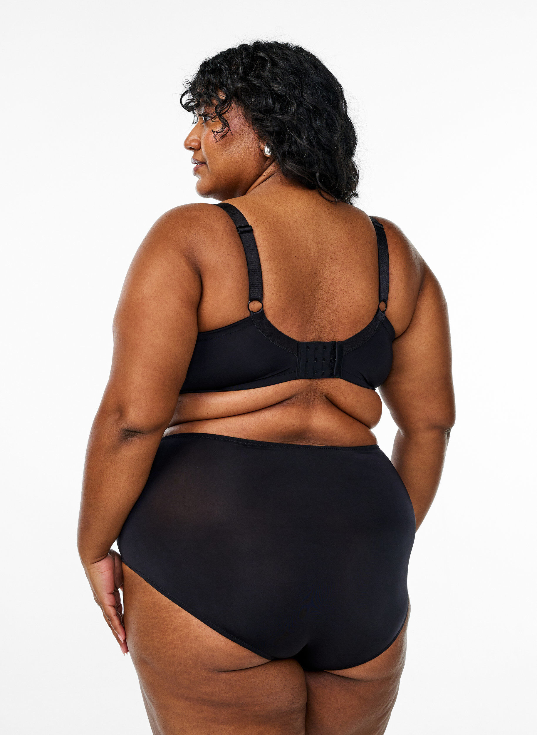 Zizzi Microvezel slips met bloemenborduursel, Zwart, Model image number 1