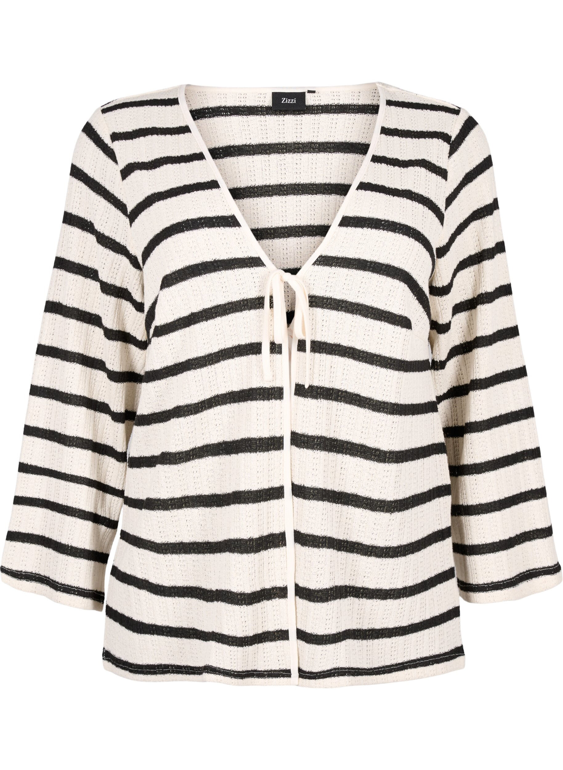 Zizzi Gestreept vest met strikkoord, Sand Black Stripe, Packshot image number 0
