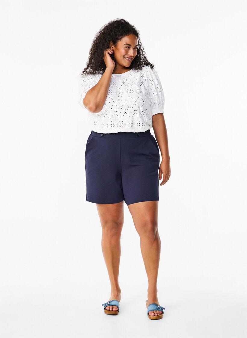 Blouse met korte mouwen en patroon met kant, Bright White, Model image number 2