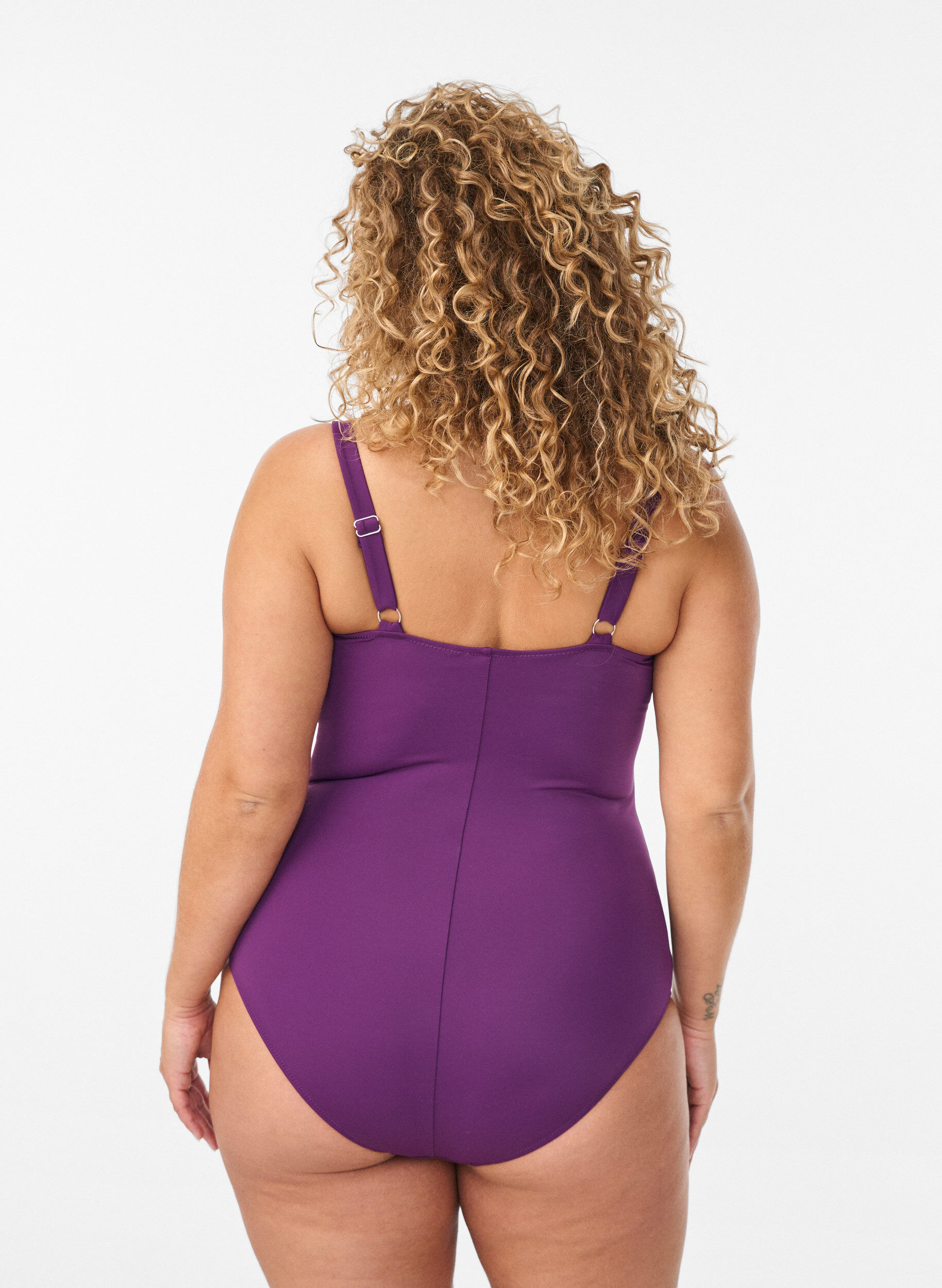 ZizziGewatteerd badpak met draperie, Paars, Model image number 1