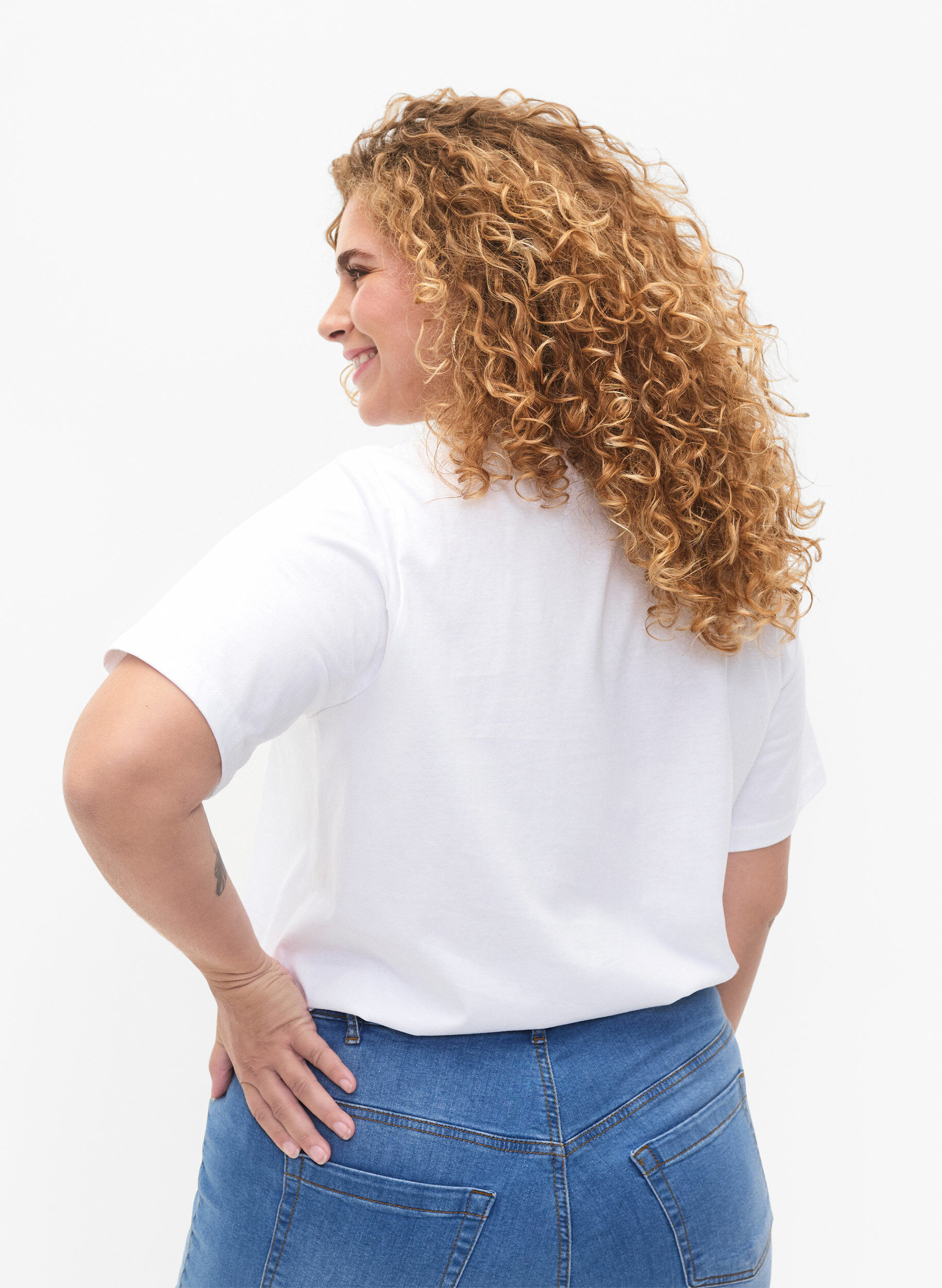 Zizzi T-shirt van biologisch katoen met tekst, White HARMONY, Model image number 1