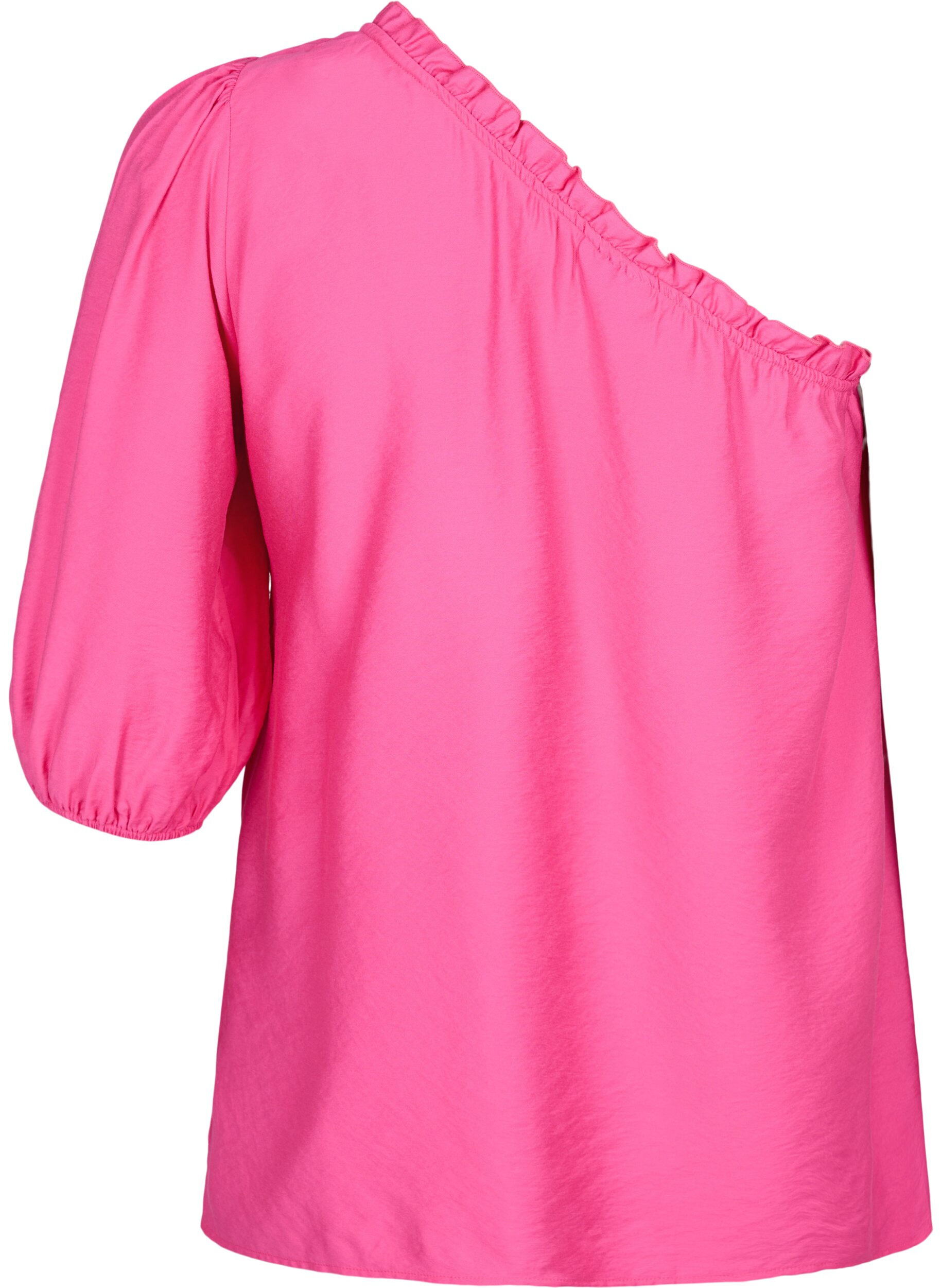 Zizzi One-shoulder blouse in viscose, Roze, Packshot image number 1
