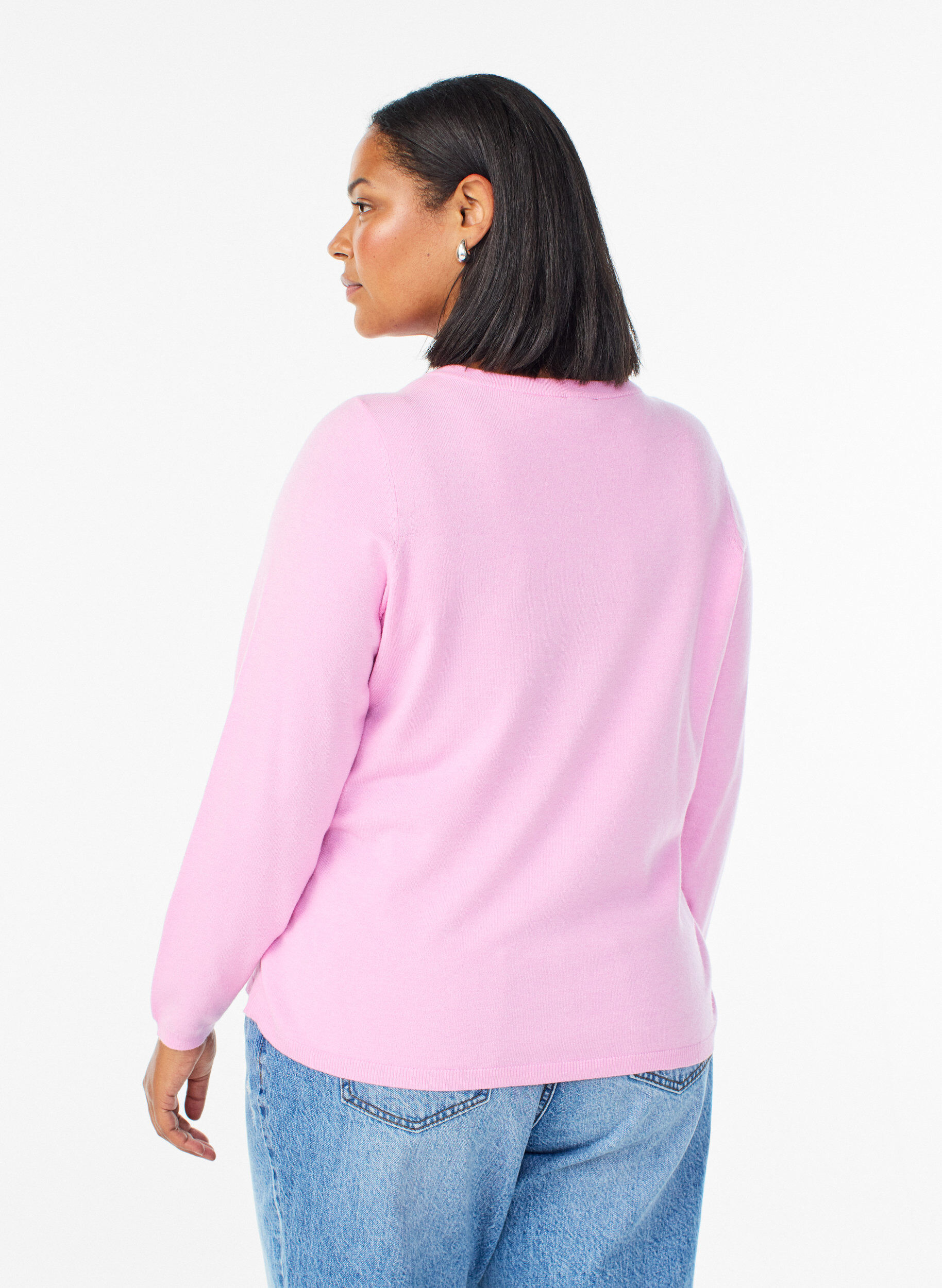 Zizzi Cardigan met ronde knopen, Roze, Model image number 2