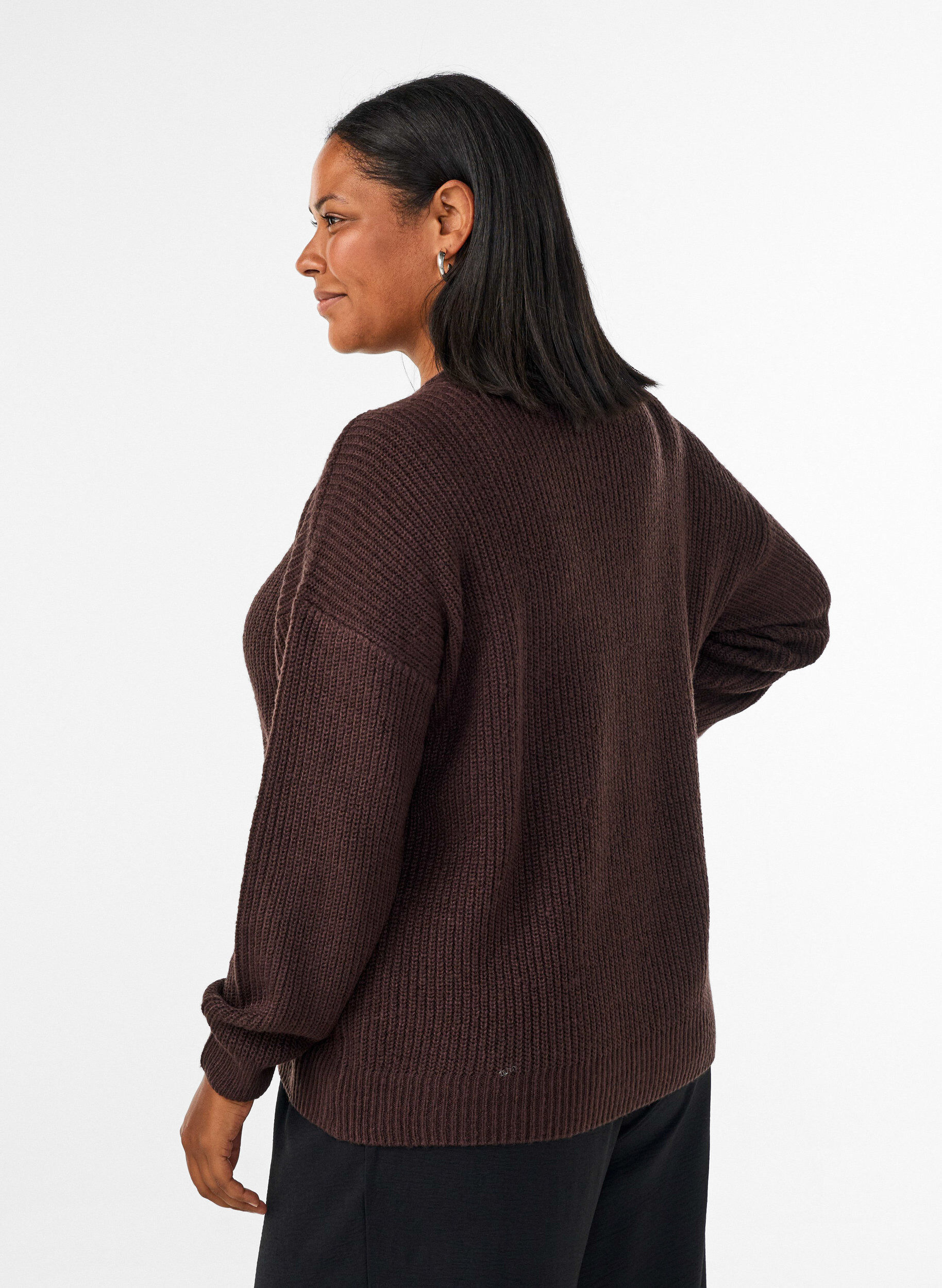ZizziGebreid vest met rits, Bruin, Model image number 2