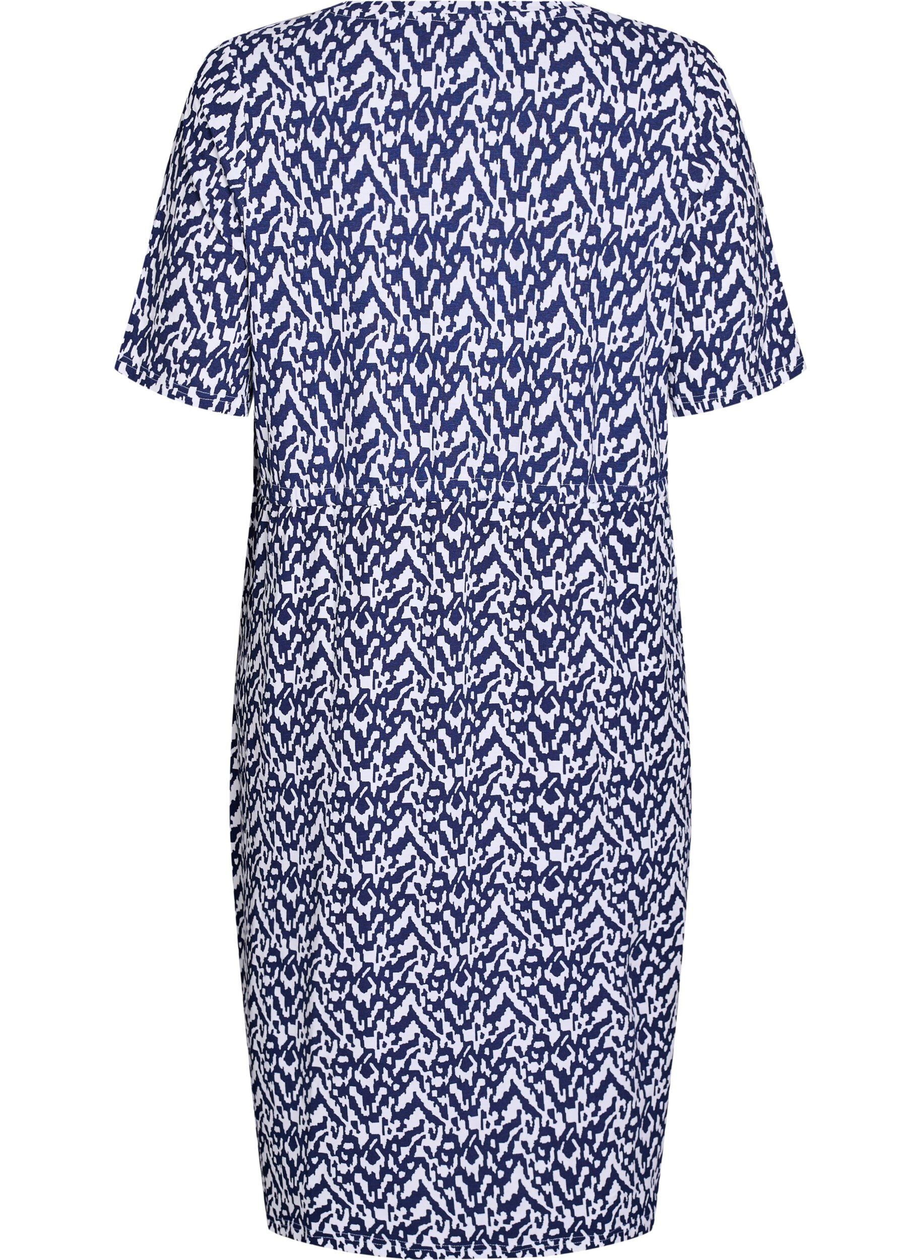 Zizzi Jersey midi jurk met strikriem in de taille, Blauw, Packshot image number 1
