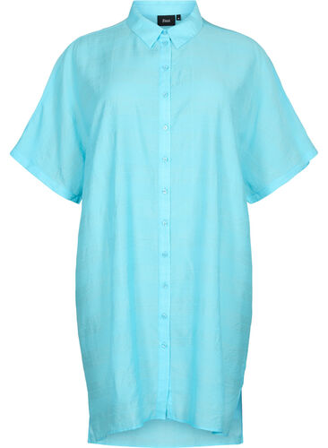 Lang hemd van viscose met structuur, Bachelor Button, Packshot image number 0