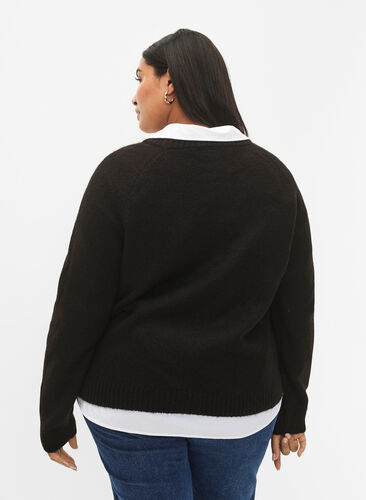 Gebreide blouse met geborduurde tekst, Black/Black, Model image number 1