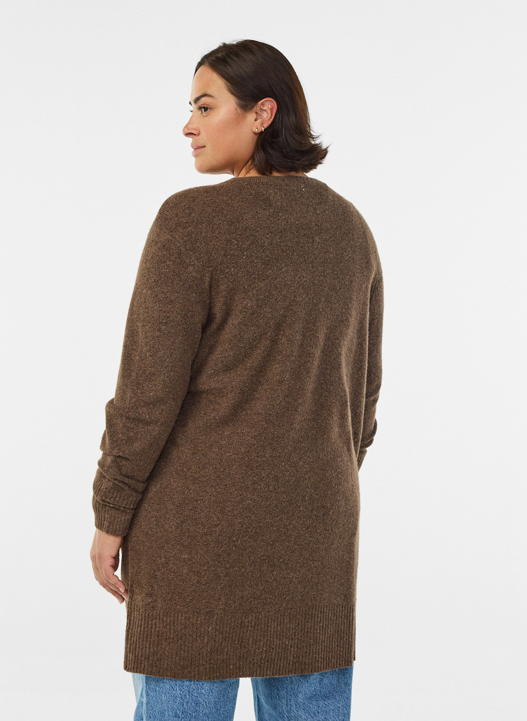 ZizziGeribd gebreid vest met zakken, Bruin, Model image number 2