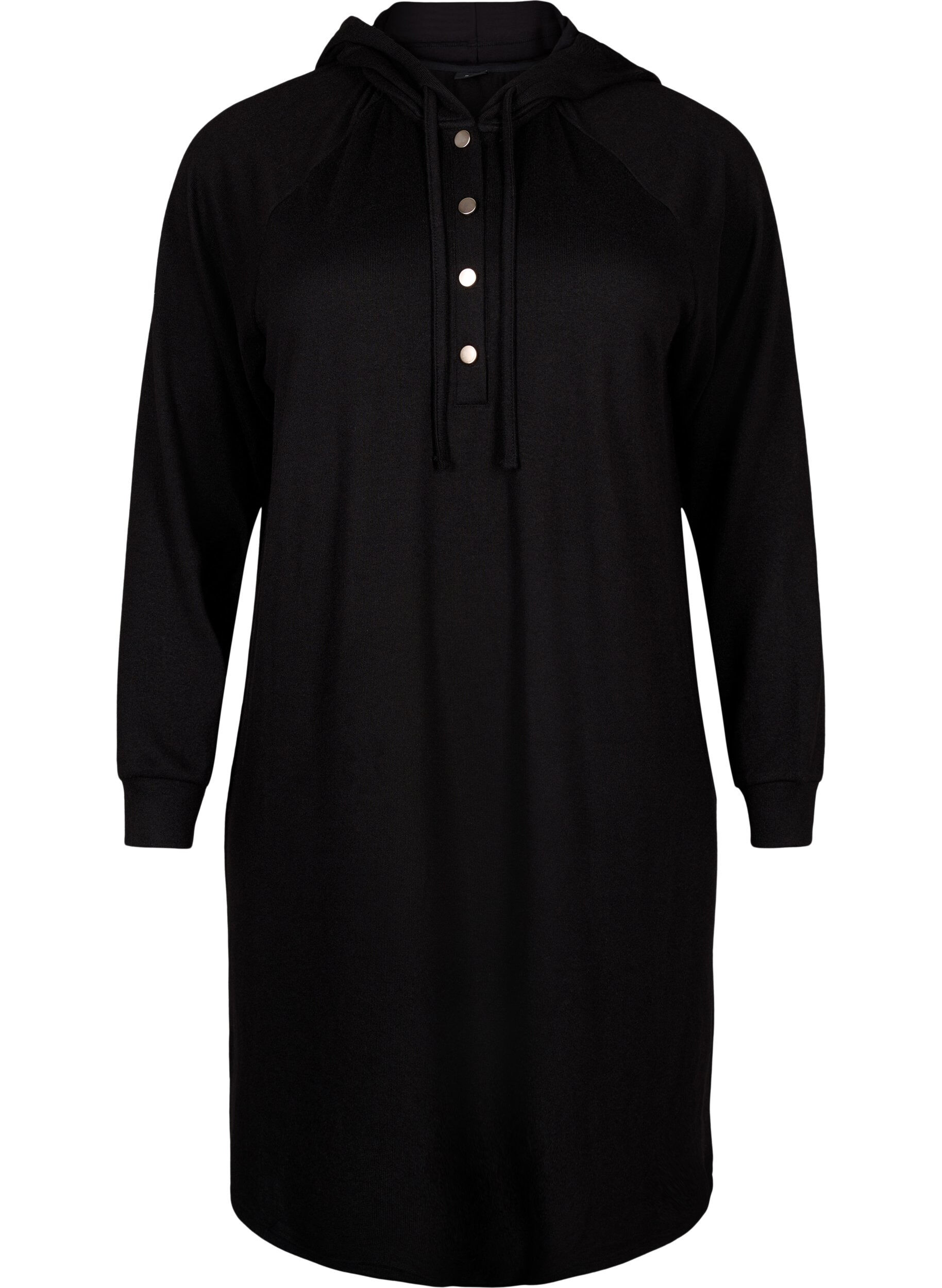 Zizzi Sweaterjurk met lange mouwen en capuchon, Black, Packshot image number 0