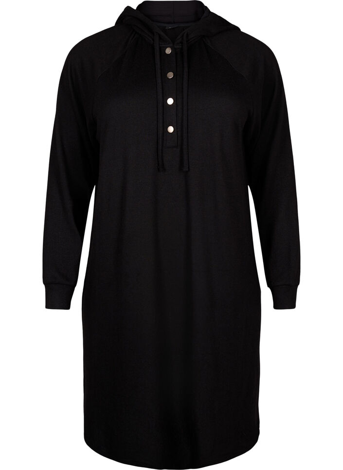 Sweaterjurk met lange mouwen en capuchon, Black, Packshot image number 0