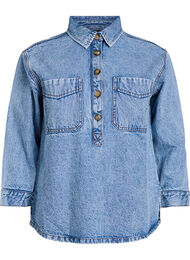 Denimshirt met halve sluiting en borstzakken, Blauw