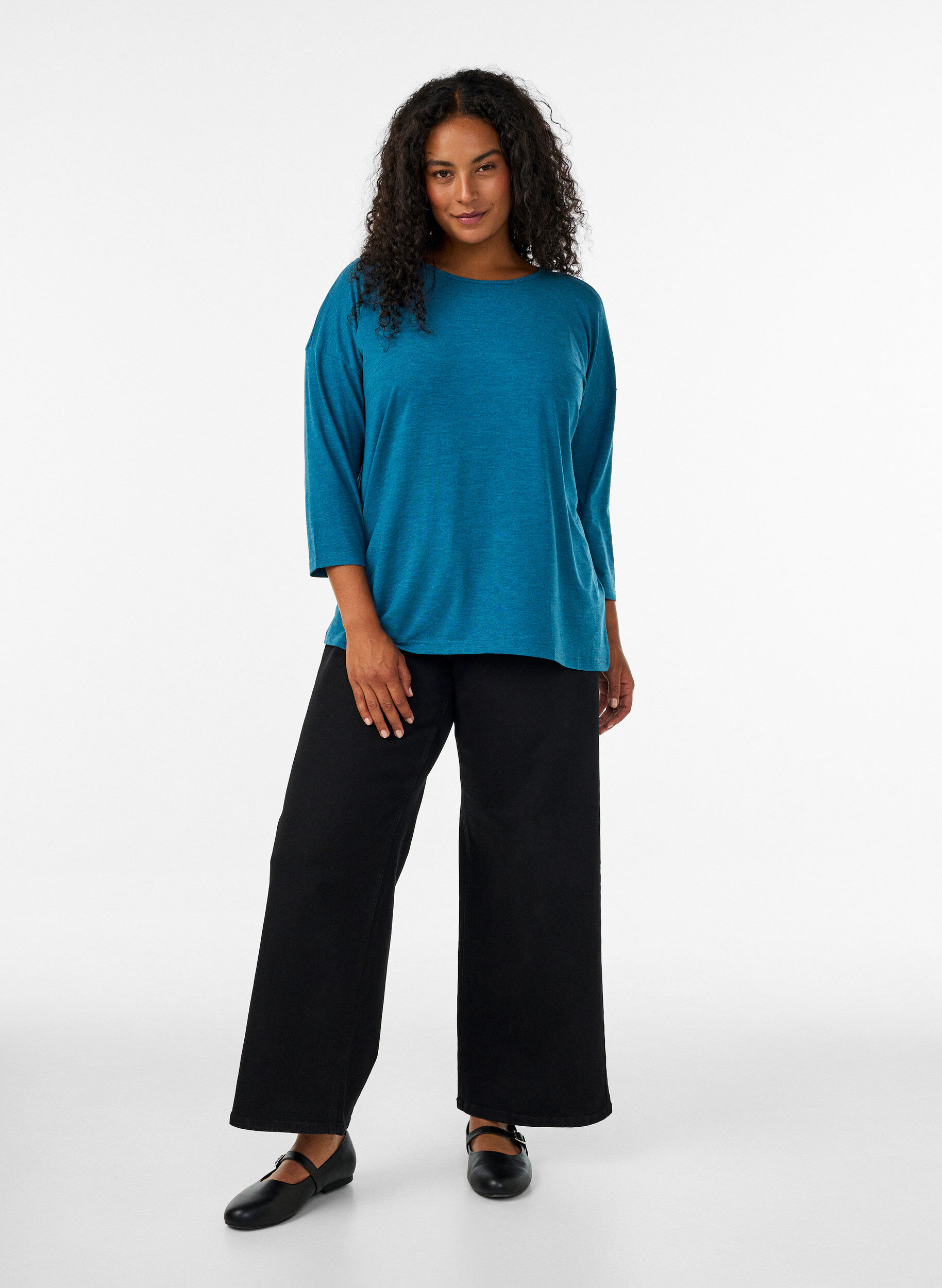 ZizziJersey blouse met 3/4 mouwen, Blauw, Model image number 1
