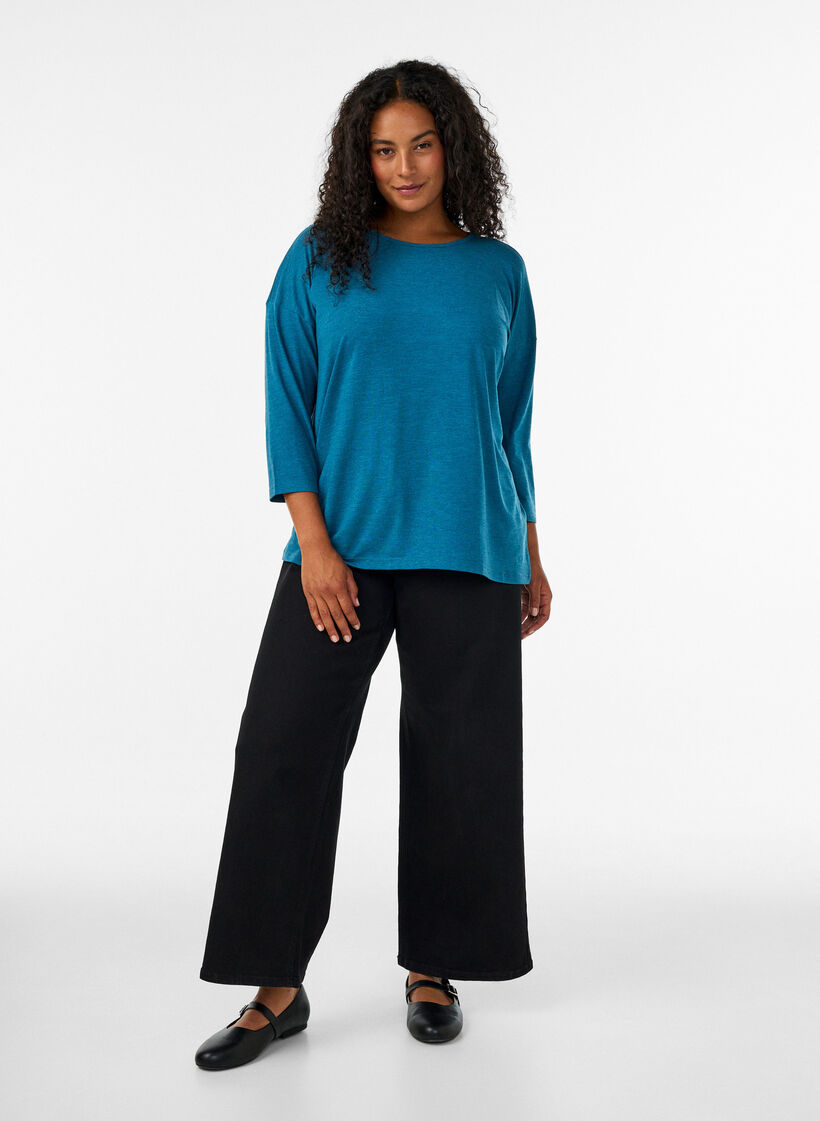 Jersey blouse met 3/4 mouwen, Blauw, Model image number 1