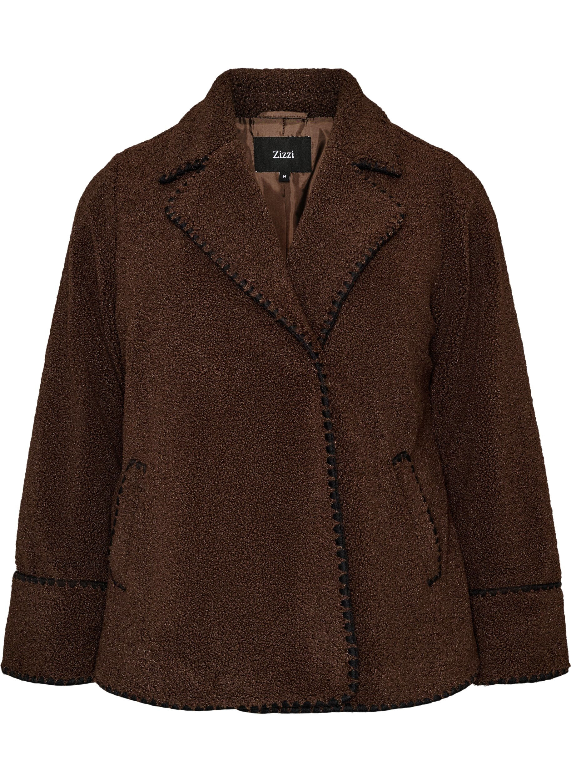 ZizziTeddy jas met contrast details, Bruin, Packshot image number 0