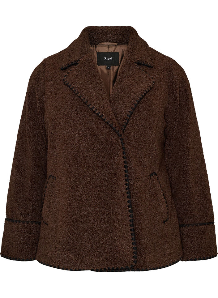 Teddy jas met contrast details, Bruin, Packshot image number 0