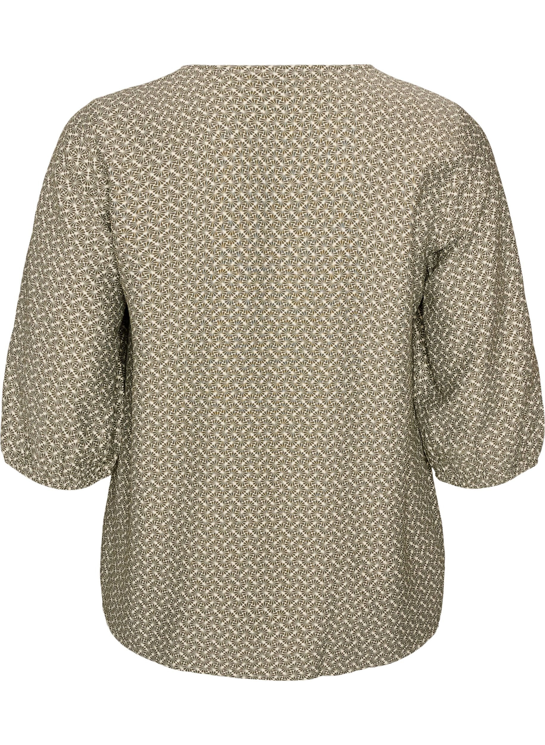 ZizziBlouse van viscose met patroon en 3/4-mouwen, Groen, Packshot image number 1