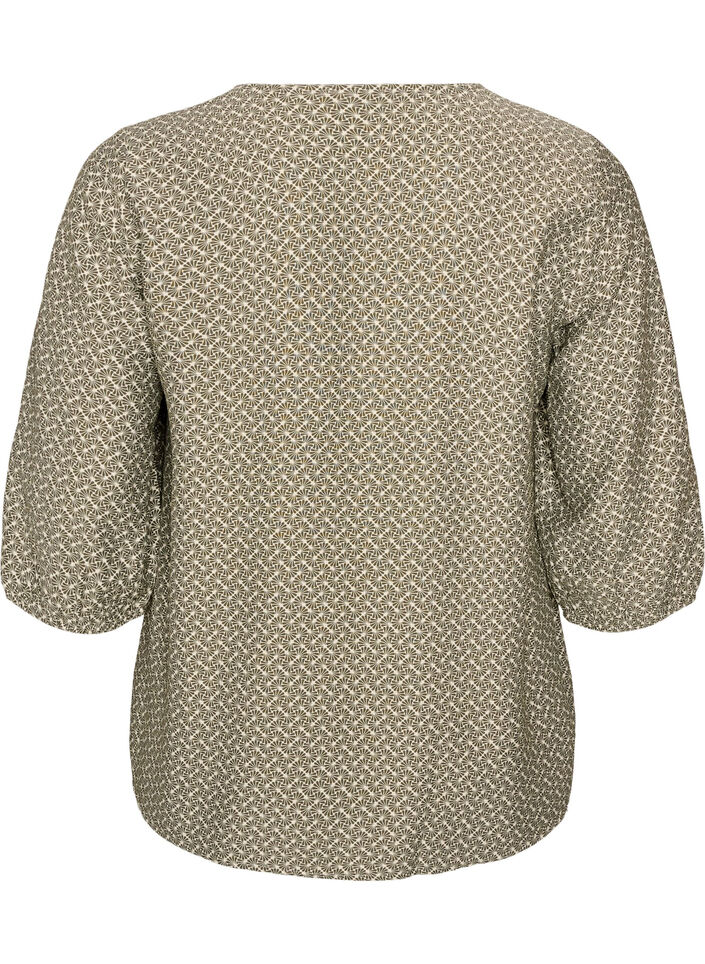 Blouse van viscose met patroon en 3/4-mouwen, Groen, Packshot image number 1