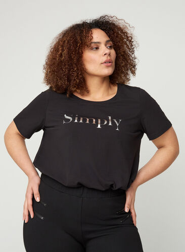 Katoenen t-shirt met korte mouwen en print, Black SIMPLY, Model image number 0