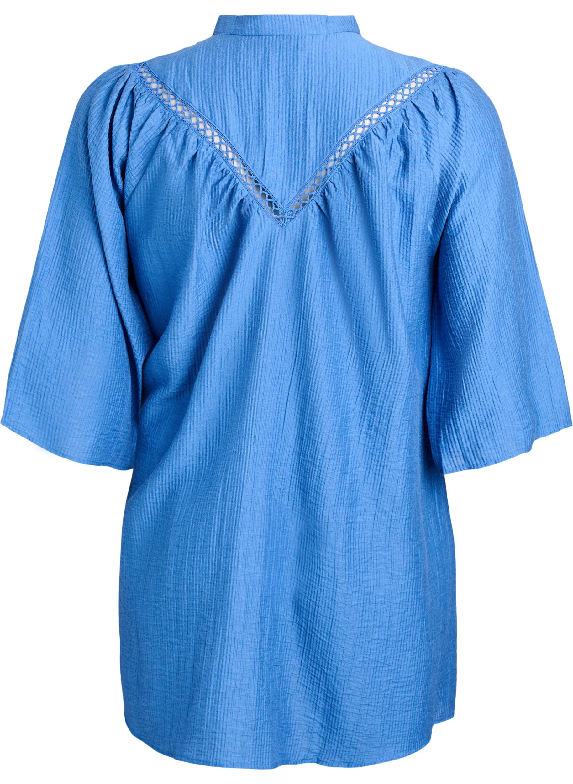 Zizzi Tunic met gehaakte randen en gestreepte textuur, Blauw, Packshot image number 1